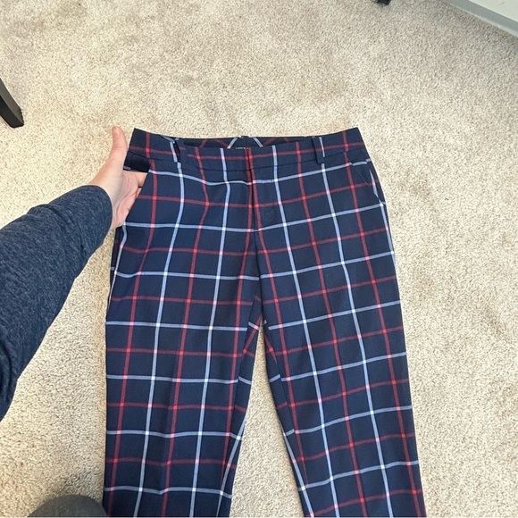 TOMMY Hilfiger Navy blue red white plaid check windowpane print ankle pants Sz 4 - Picture 2 of 11